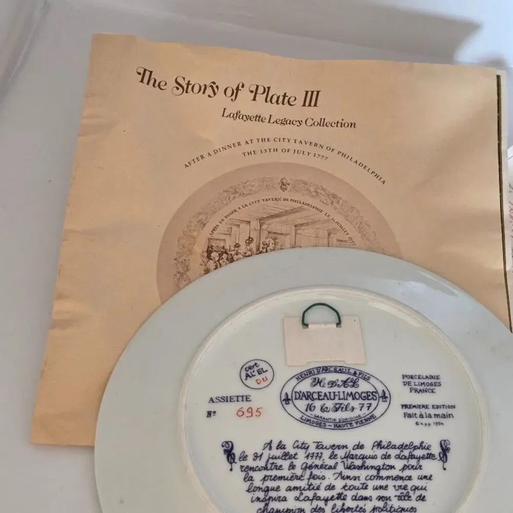 VTG Lafayette Legacy Plate III (NBR 695 IN Collection 1973) w/Paperwork w/Certs